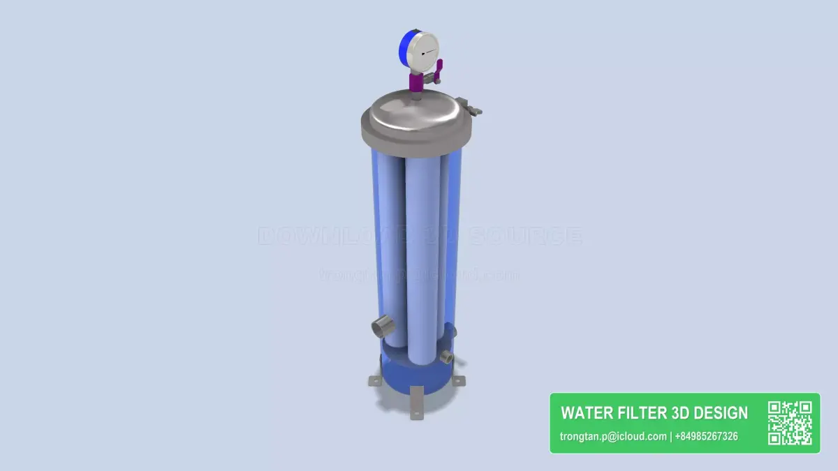 304 Stainless Steel 3 Cartridge Filter Housing 20 Inch 3D model