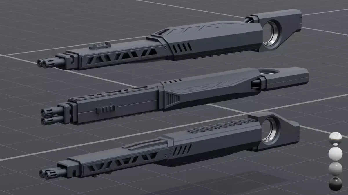 Twin barrel  sci-fi auto cannon Low-poly 3D model