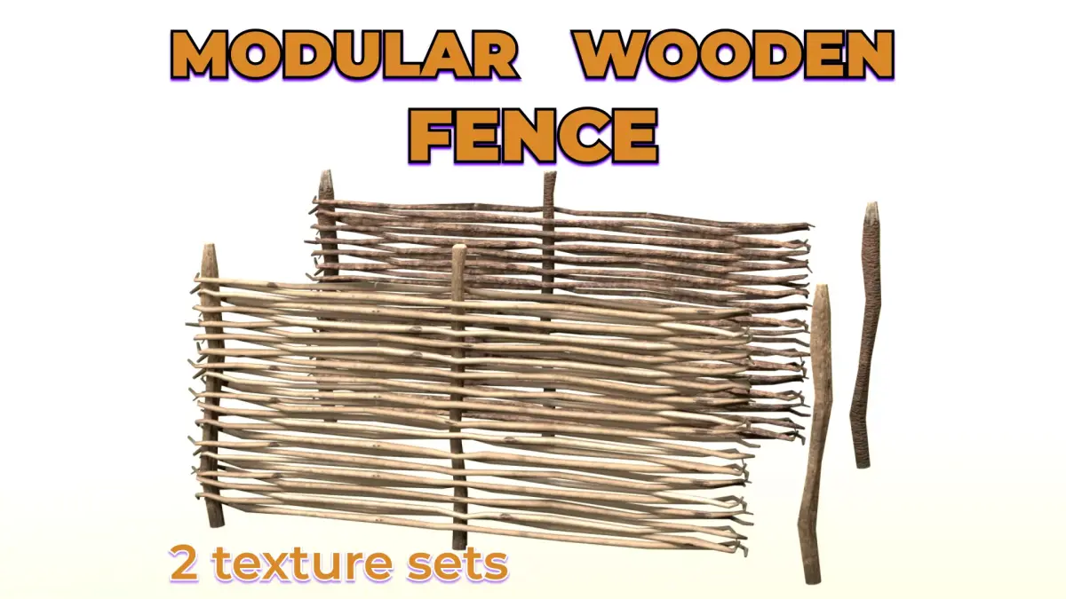 Rustic Pasture Fence wooden village wicker Low-poly 3D model