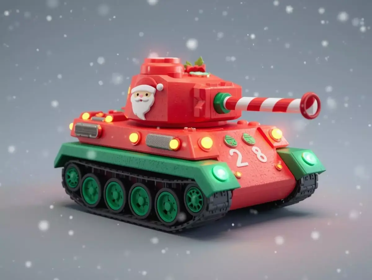 Christmas Candy Cane Tank 3D Model Festive War Toy Low-poly 3D model purchase
