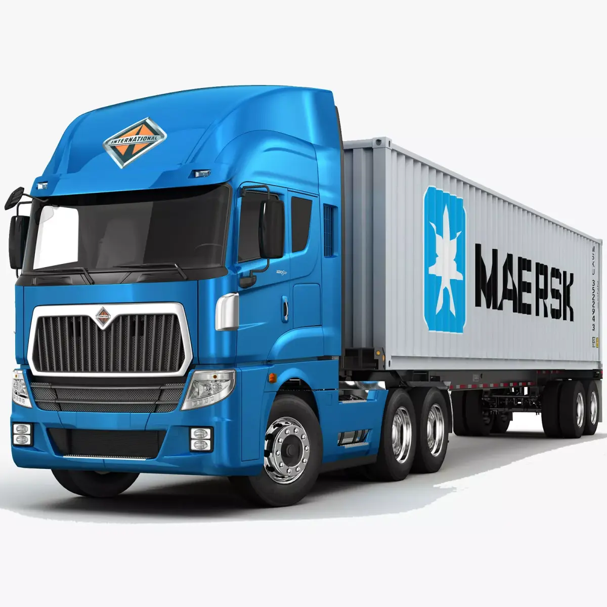 International AeroStar with Semi-Trailer Container 3D model
