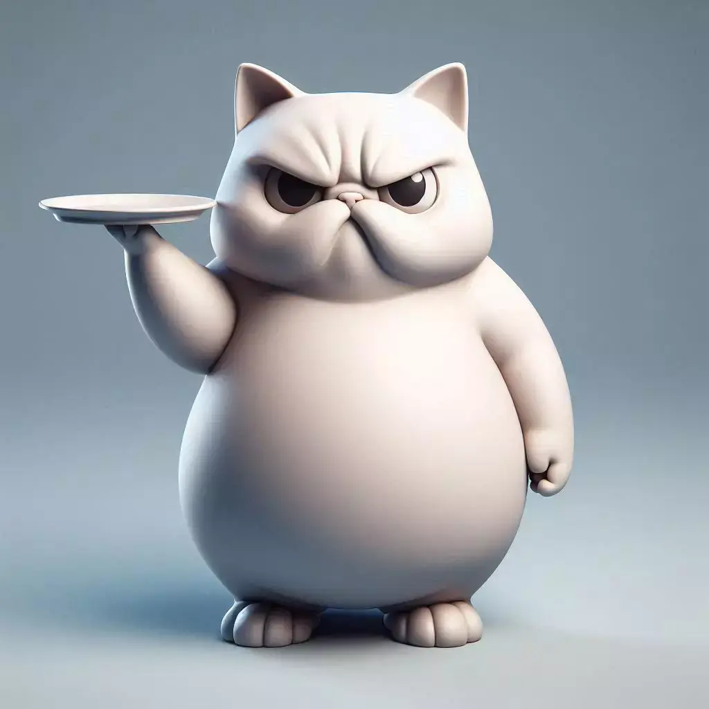 Chubby Angry Cat Holding Plate 3D model