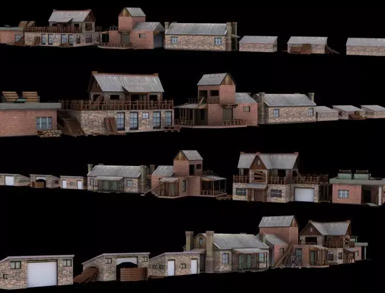 Town buildings pack  Low-poly 3D model