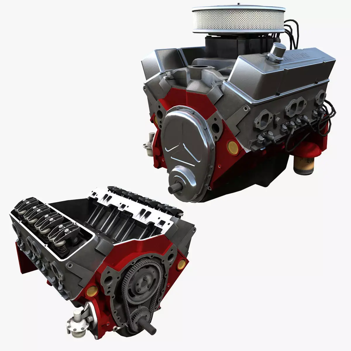 V8 muscle car engine Low-poly 3D model
