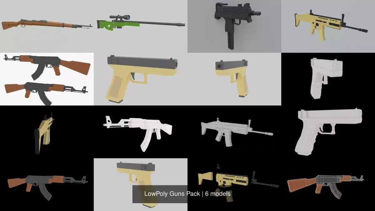 LowPoly Guns Pack 3D Model Collection