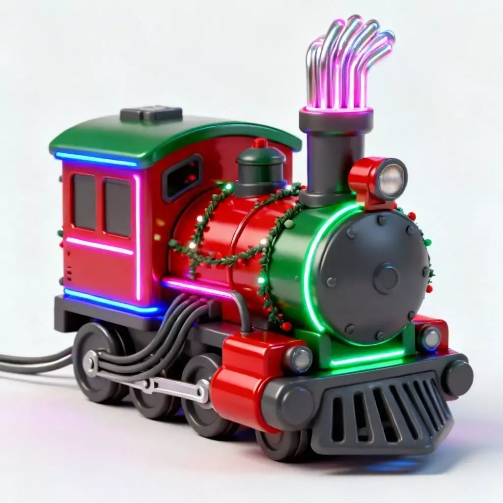 Cyberpunk Christmas Train Engine 3D Model Neon Holiday  Low-poly 3D model
