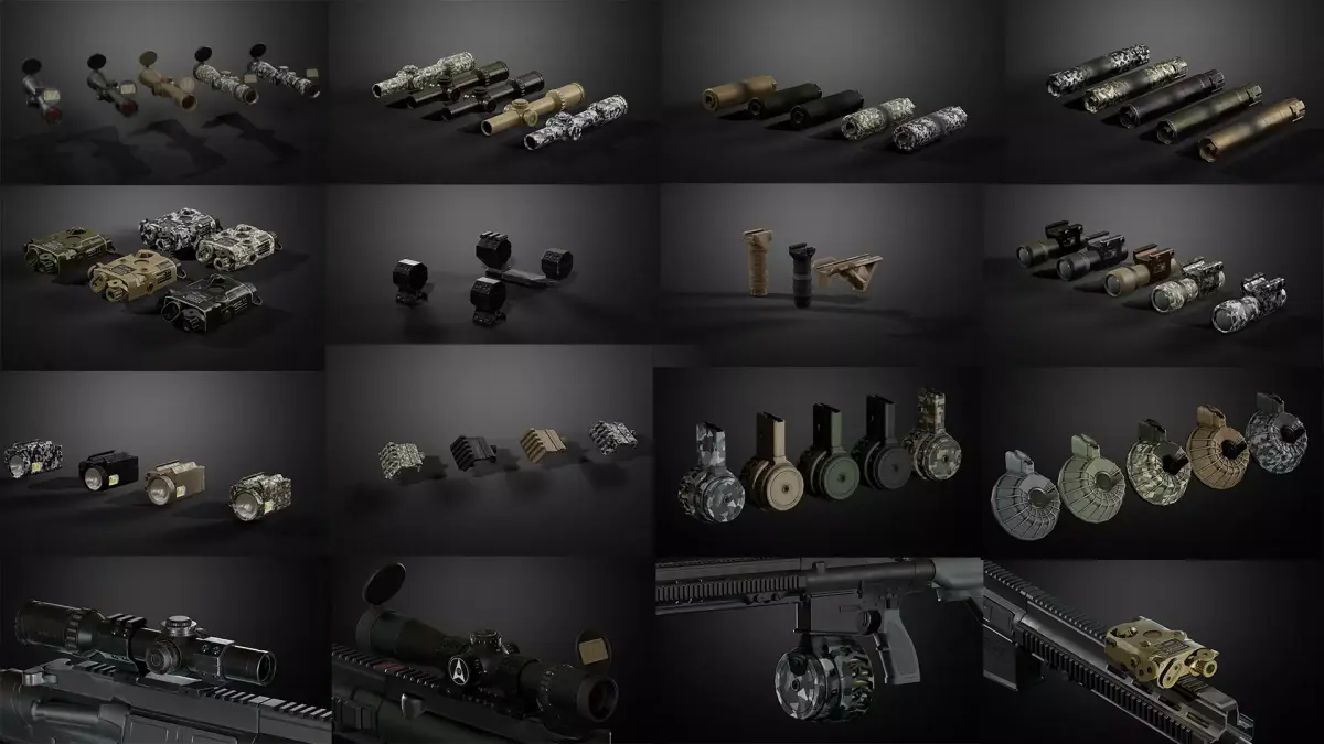 Weapon attachments pack  Low-poly 3D model