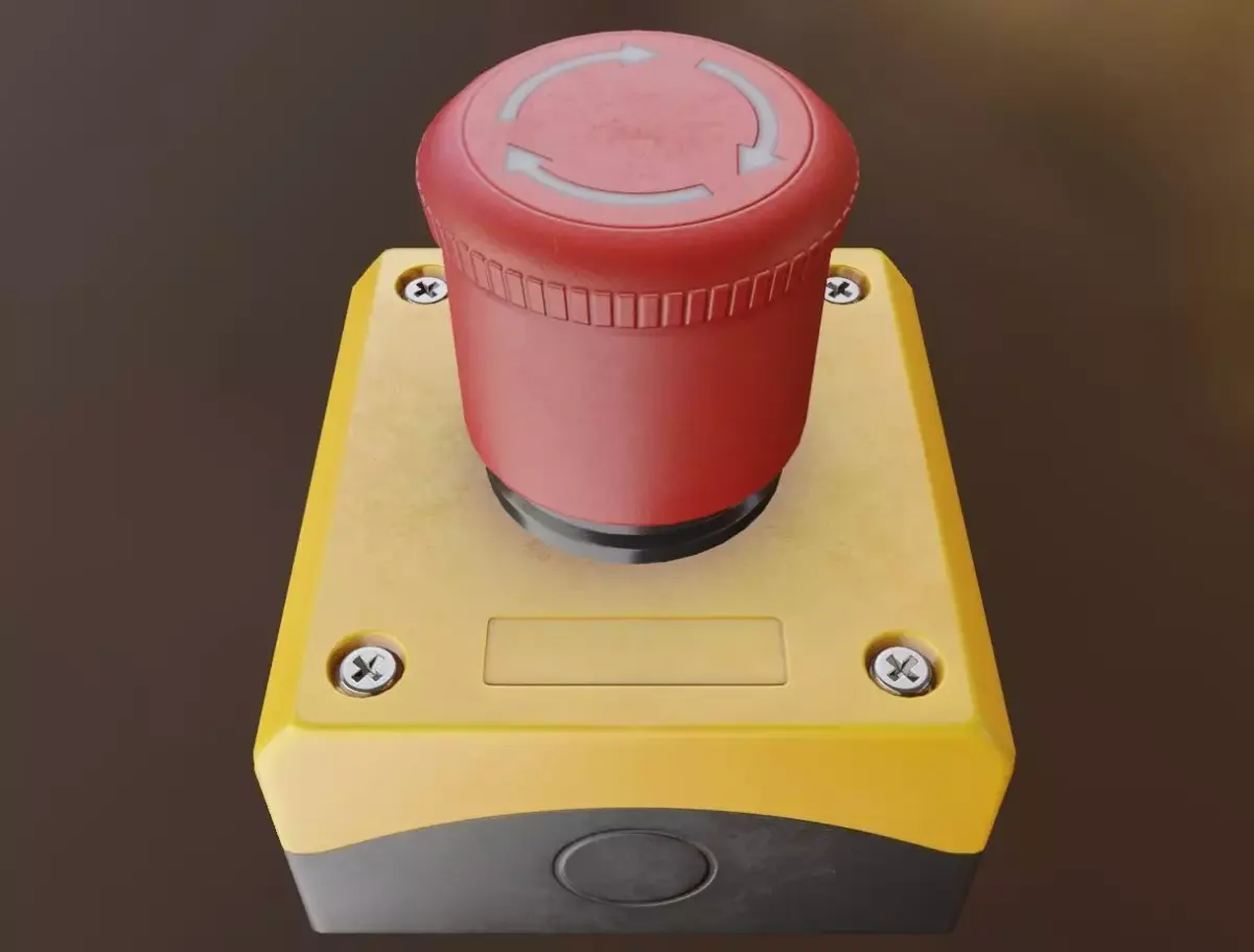 Red push-button emergency stop switch with box Low-poly 3D model
