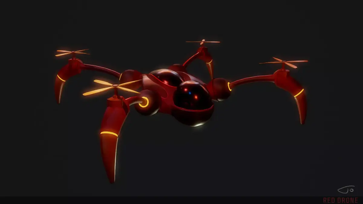 Red Drone Low-poly 3D model