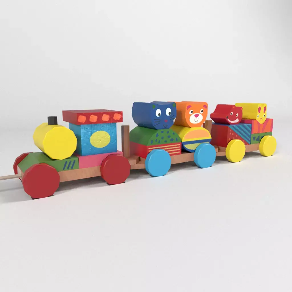 wooden toy train Low-poly 3D model buy