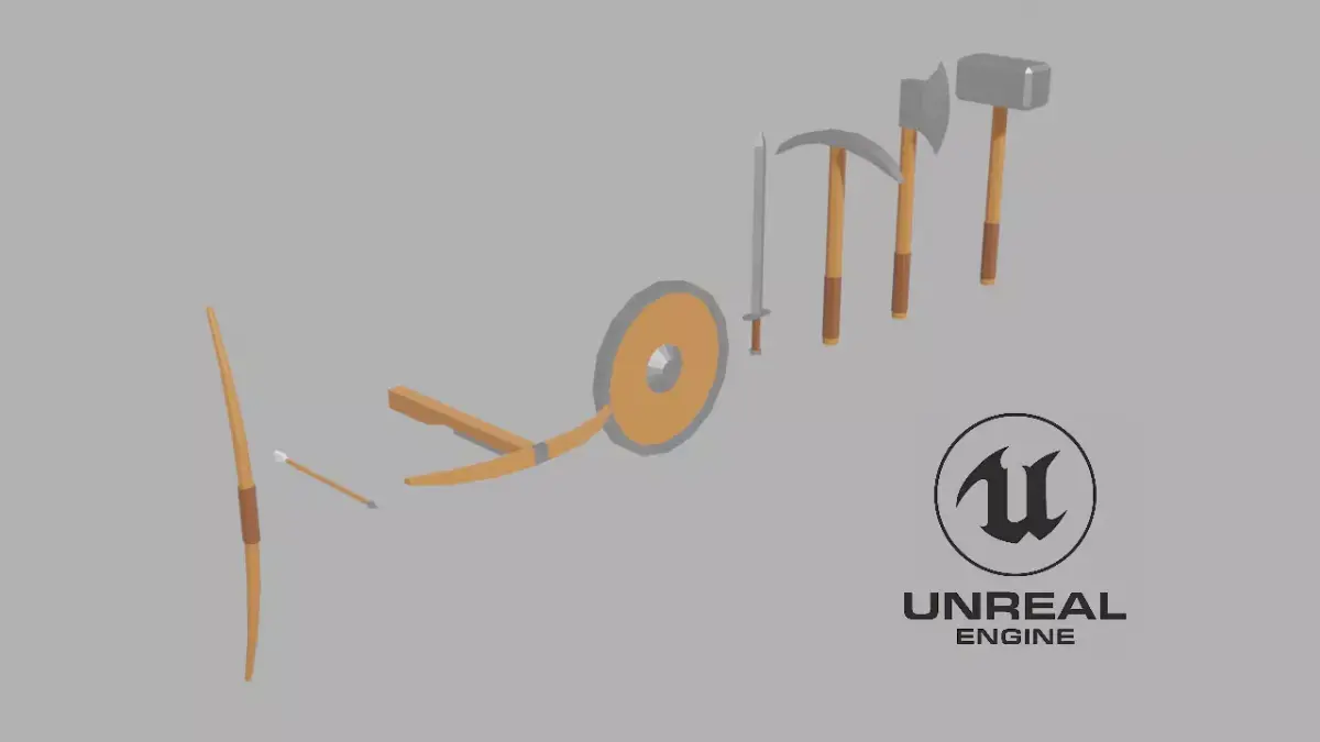 Weapons and tools mediveal pack for UE4 Free low-poly 3D model