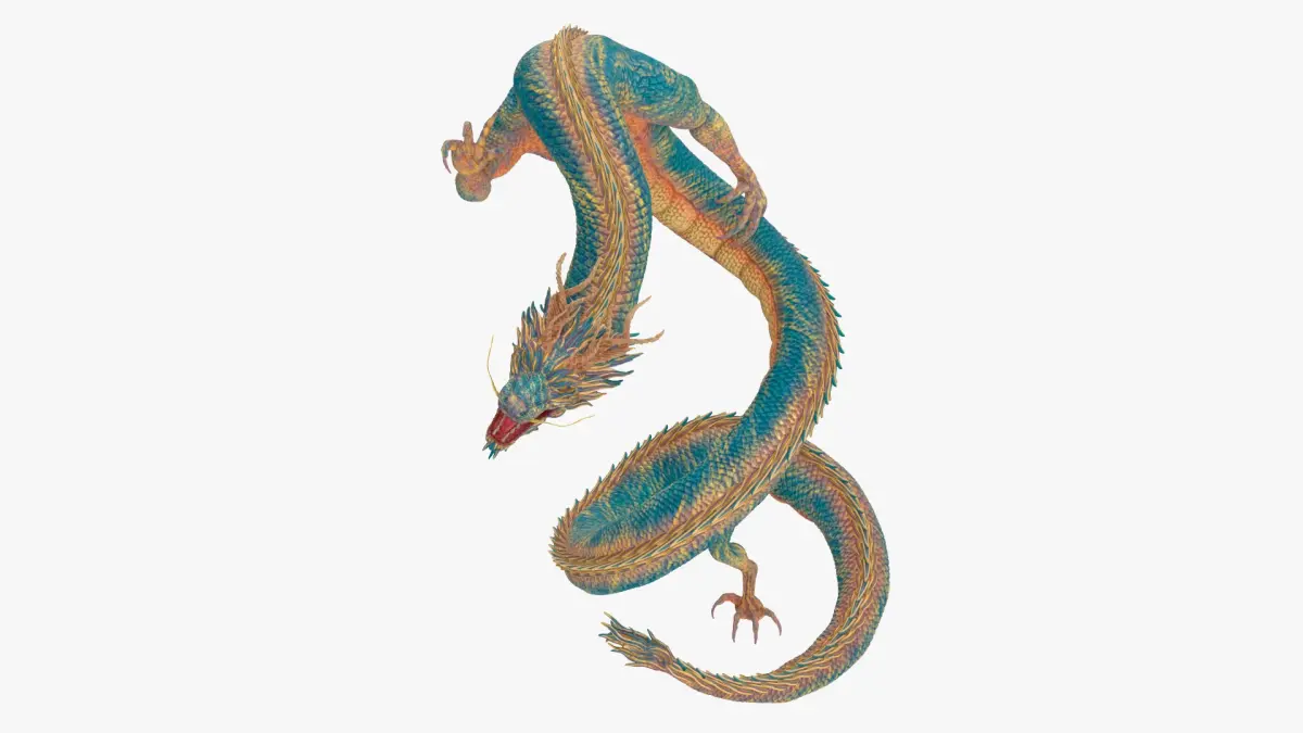 Asian Mythical Serpent Dragon Blue Rigged for Cinema 4D 3D model