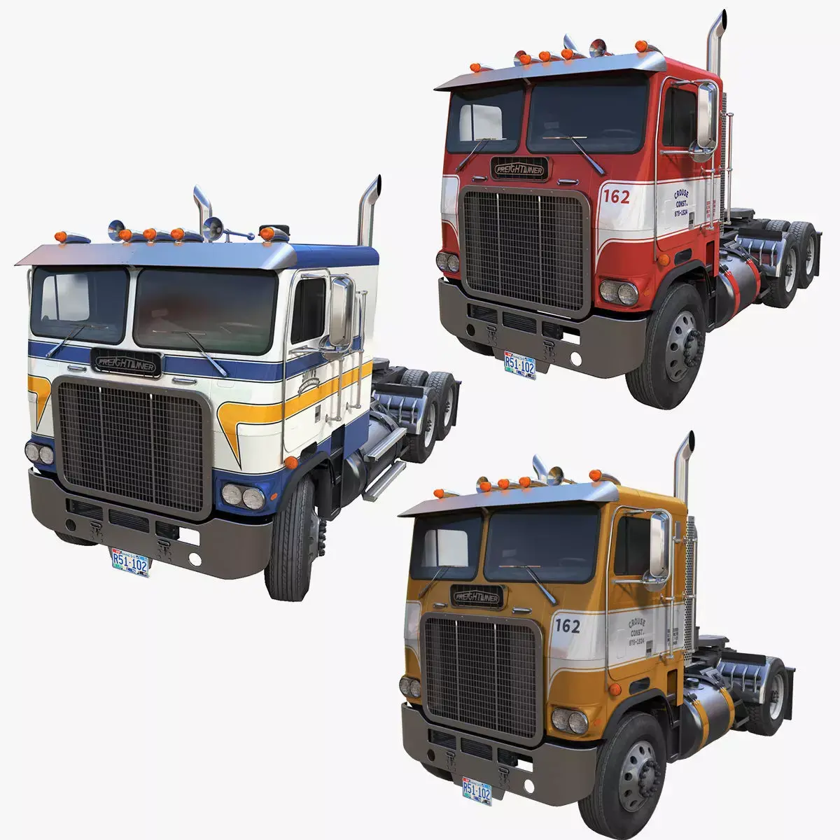 Freightliner Powerliner semitrucks 3D Model Pack