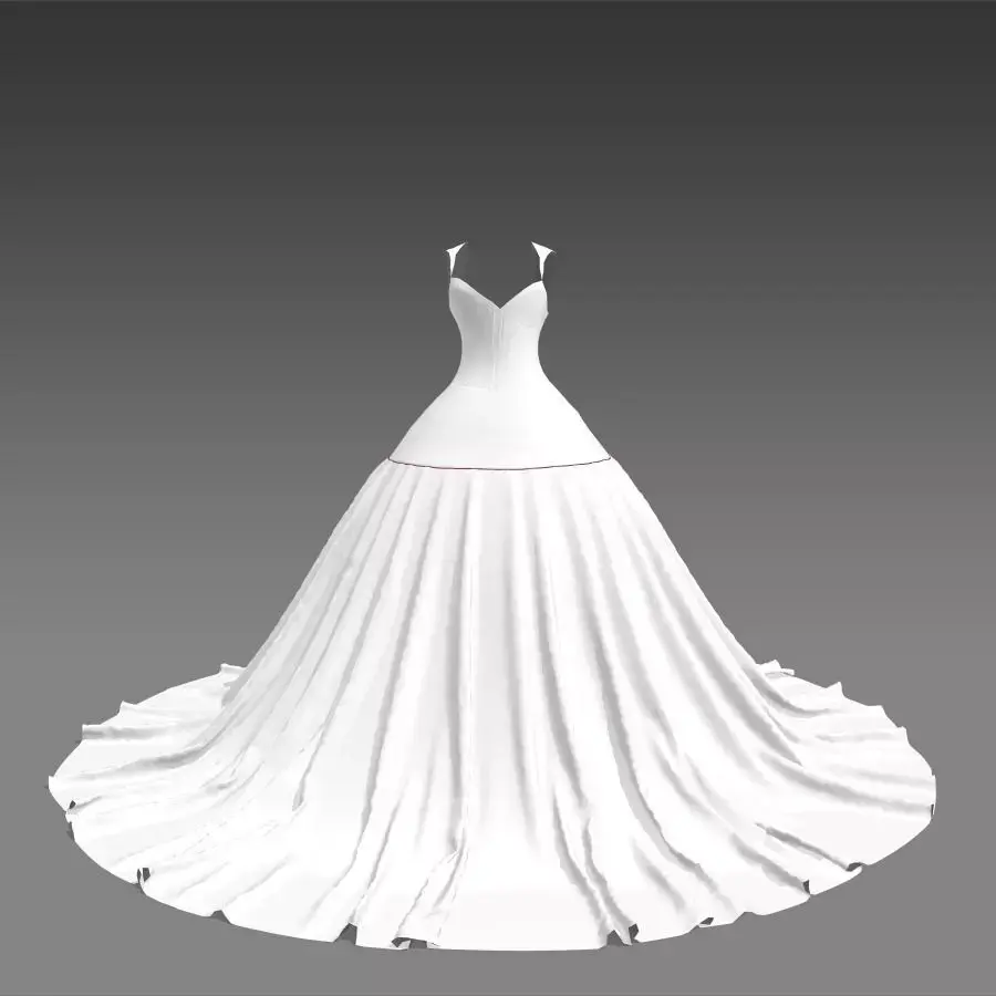 dress ball gown white and strap heart neckline Low-poly 3D model