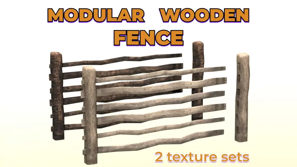 Rustic Wooden Fence old pasture village Low-poly 3D model