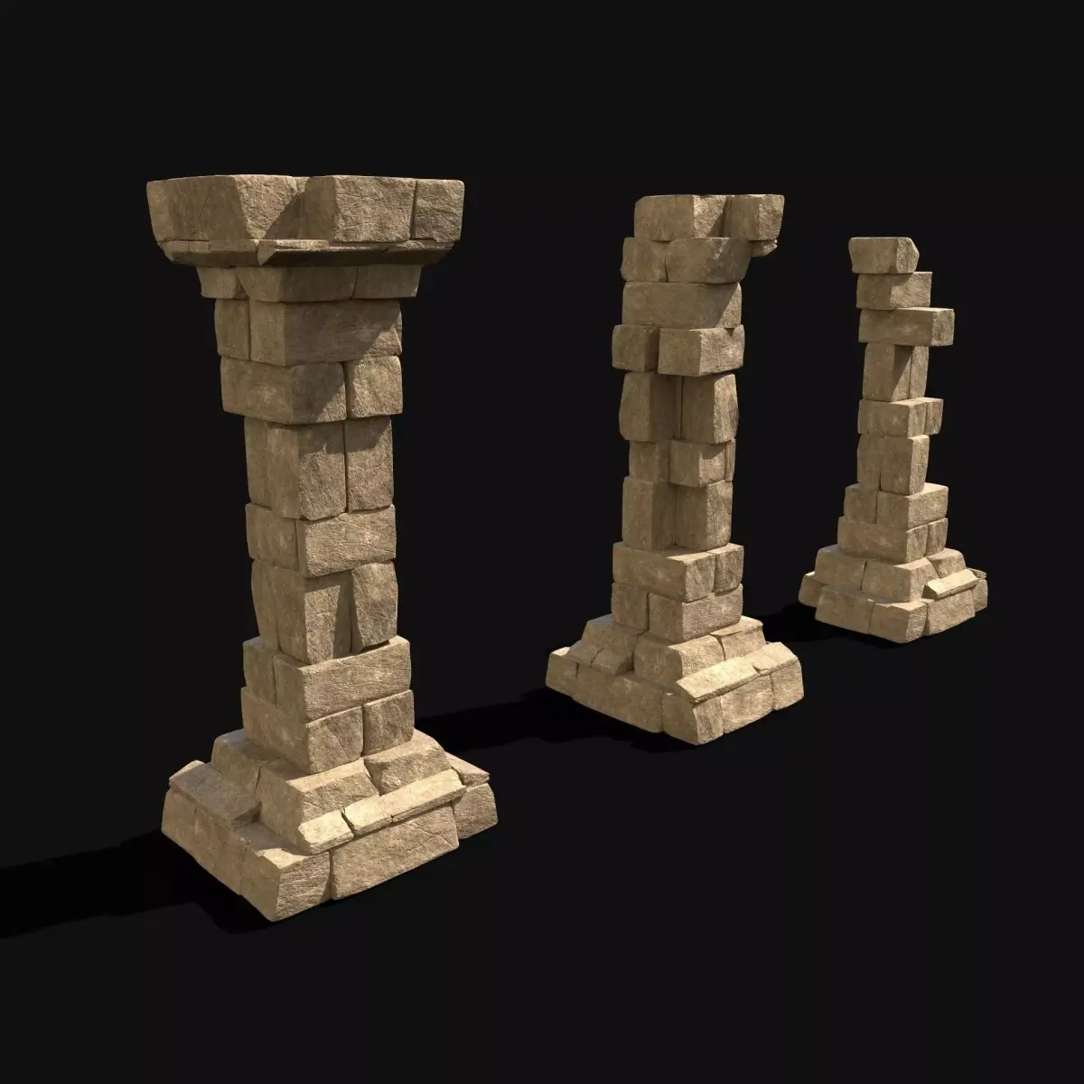  ARABIC DESERT COLUMN RUINS PILE PEDESTAL EGYPTIAN SAND STONE Low-poly 3D model