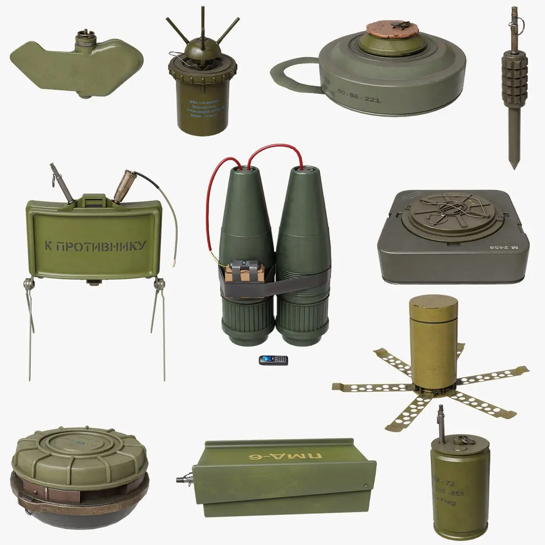 Mine Bomb Collection Single Mat All PBR Unity UE Textures 3D model
