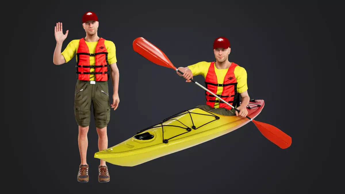 Kayak Canoe Athlete Low-poly 3D model
