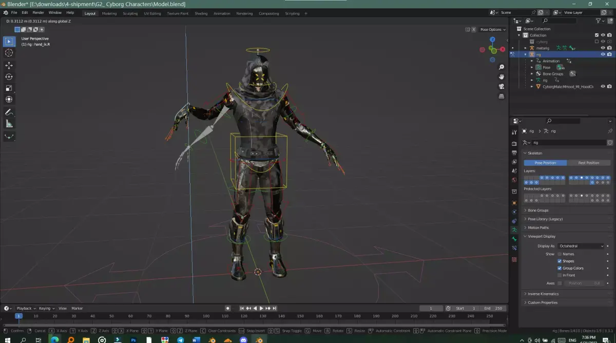 Fully rigged low poly cyborg Low-poly 3D model