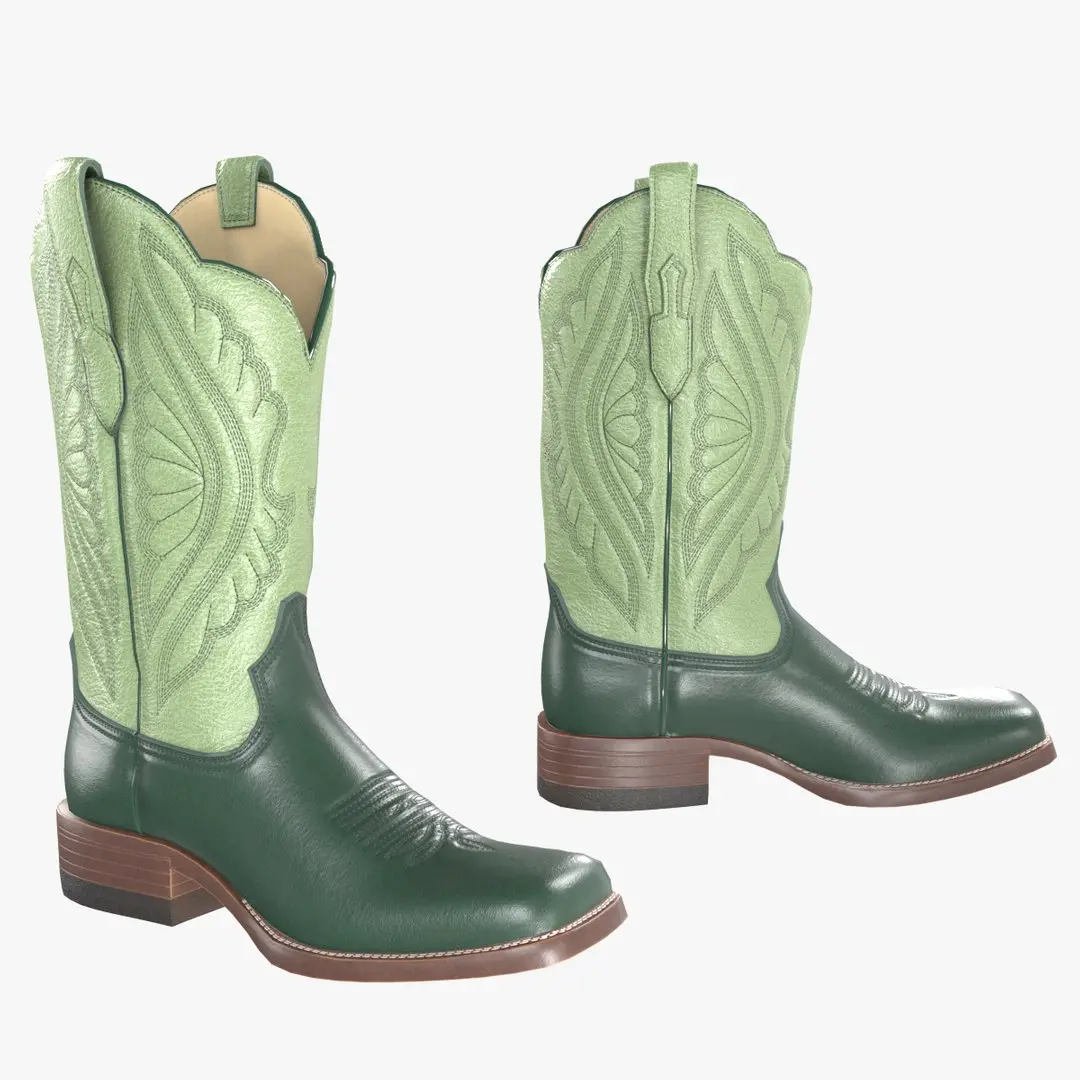 Green Stitch Cowgirl Boots 3D model