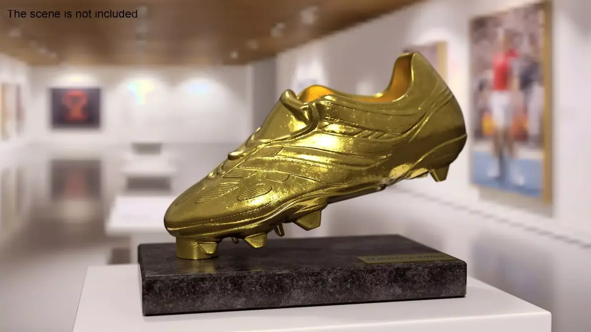 Golden Football Boot Trophy On Marble Base Mockup 3D model