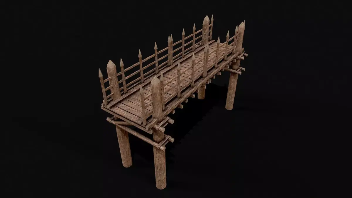 Modular Wood Bridge 2 parts Low-poly 3D model