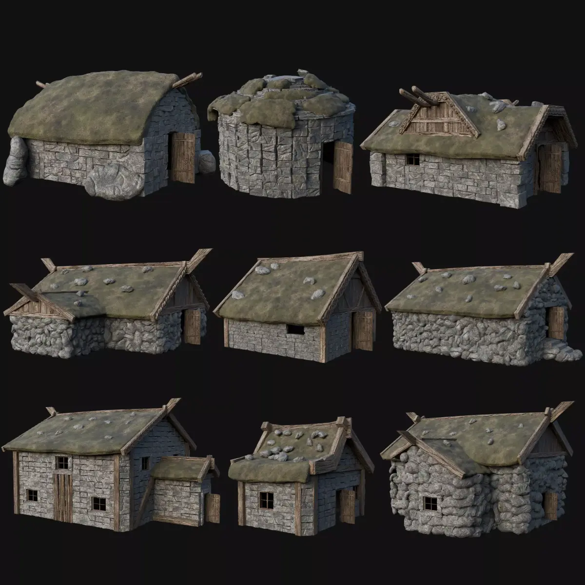 VIKING NORSE TURF HOUSES HUTS COTTAGES MEDIEVAL COLLECTION AAA Low-poly 3D model