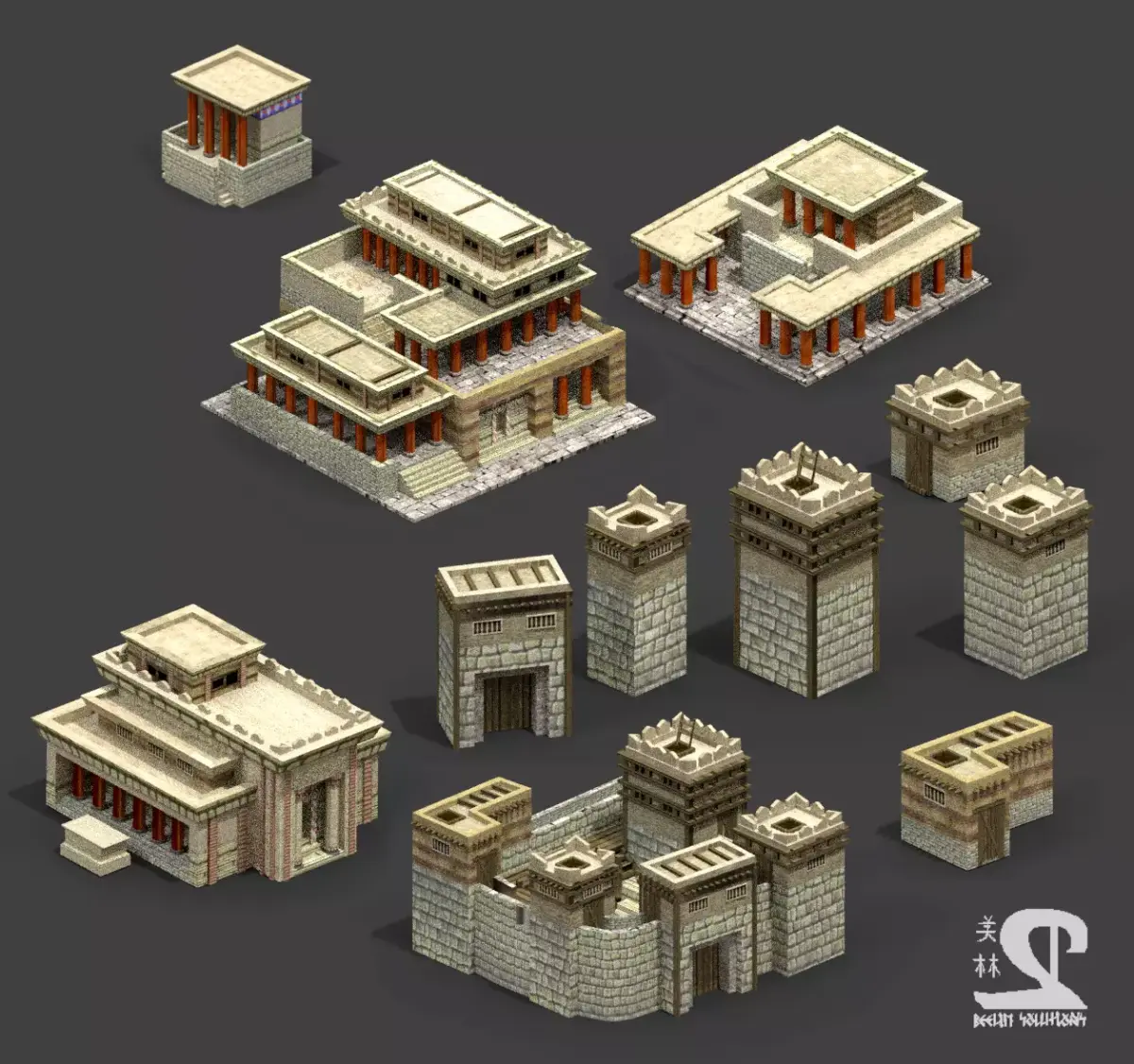 Bronze Age Greek and Mycenanean buildings Low-poly 3D model