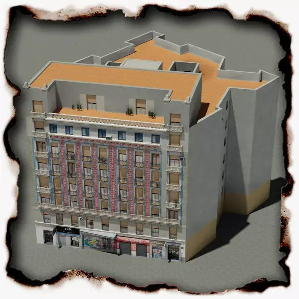 Building with orange roof Low-poly 3D model