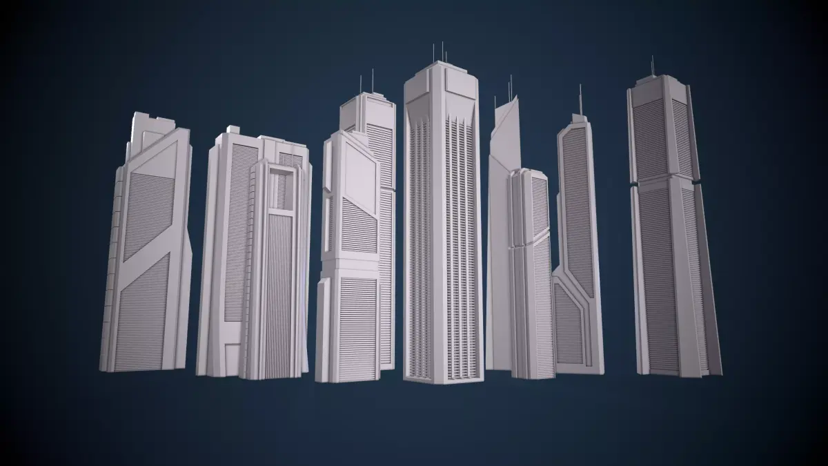 Low-Poly Sci-fi Skyscraper Pack Low-poly 3D model