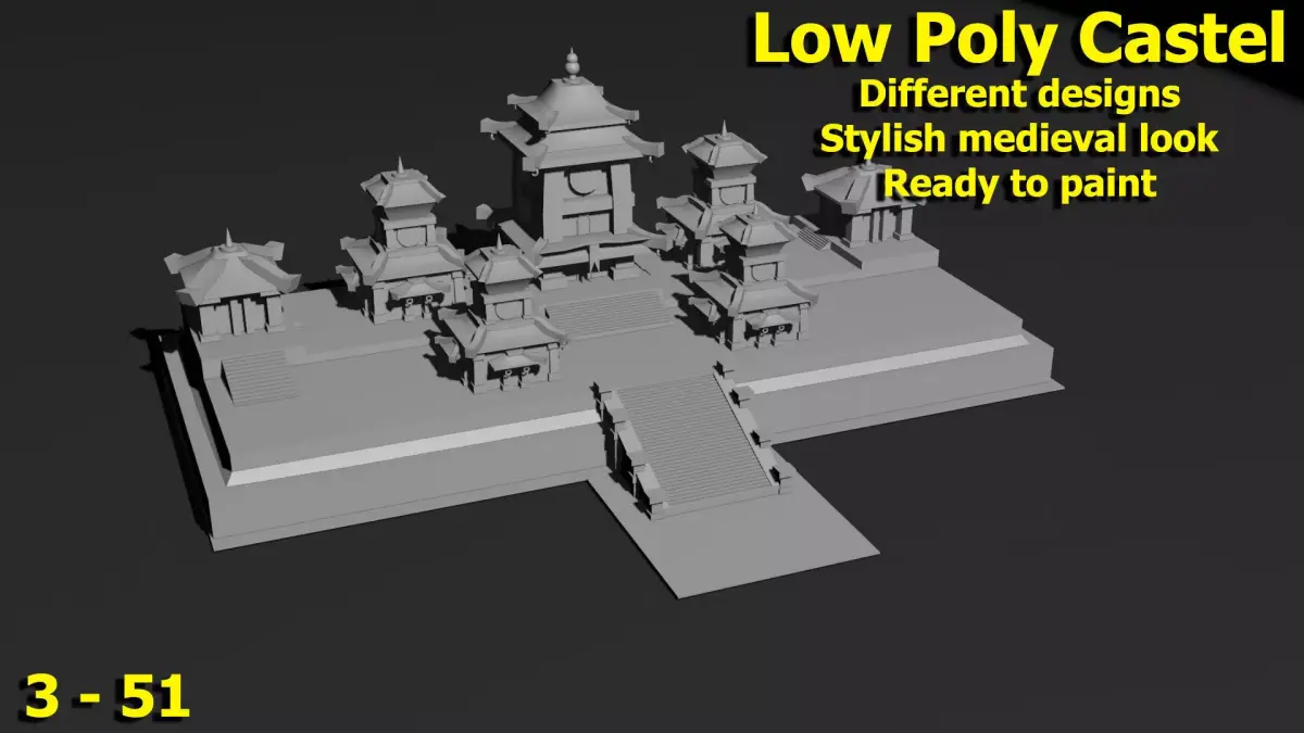Low Poly Castle 3 chinese temple Low-poly 3D model