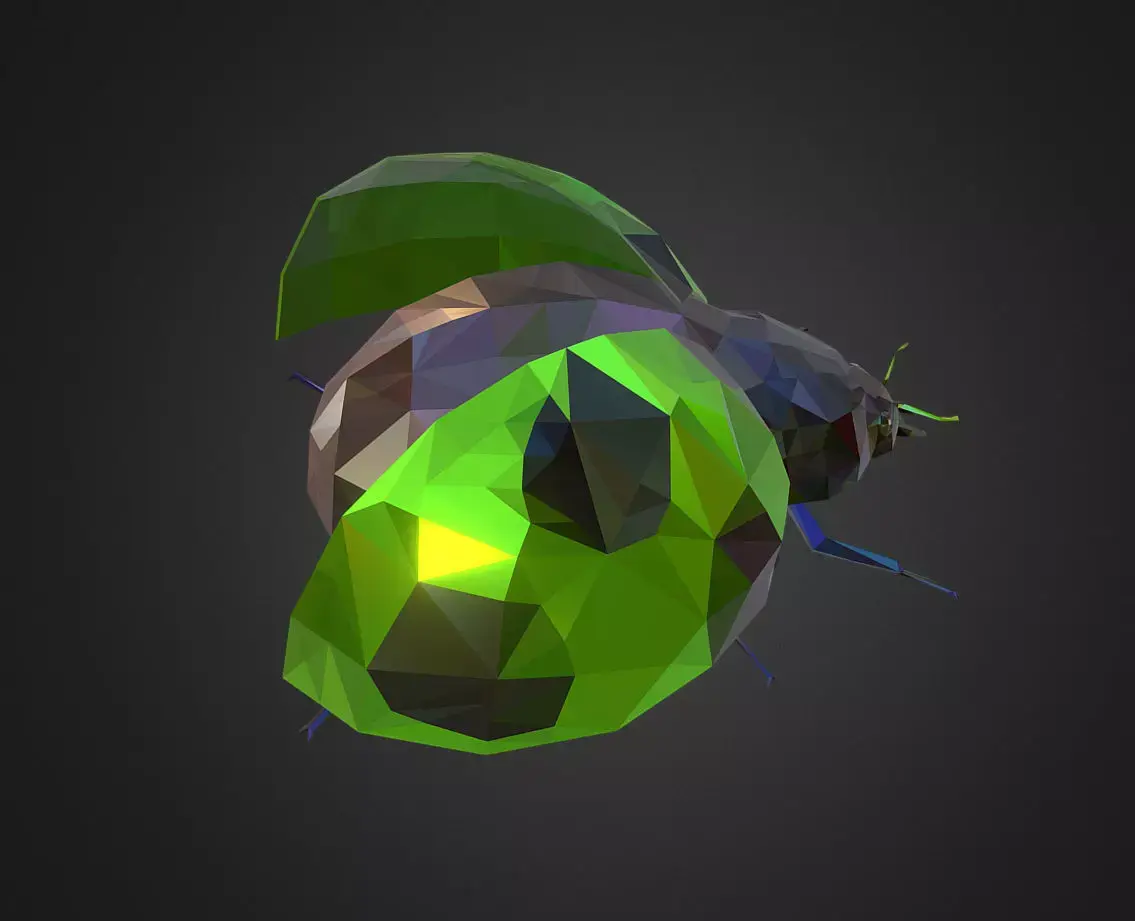 Green Bug Ladybug Low Polygon Art Insect Low-poly 3D model