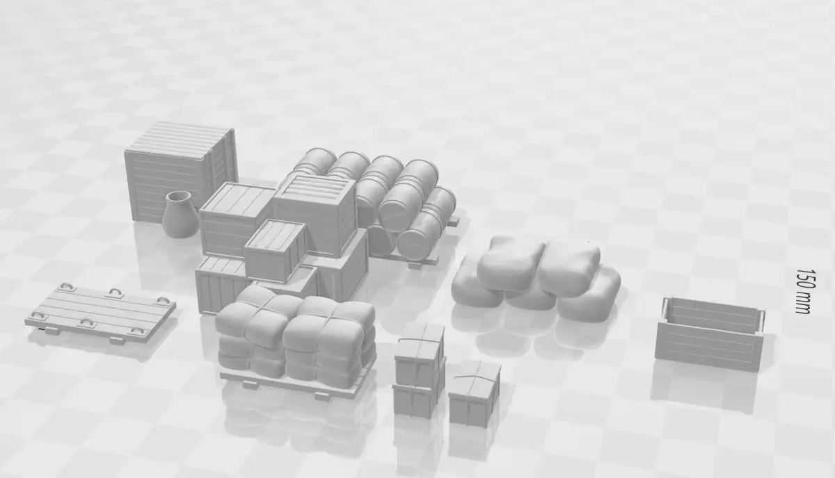 Cargo set containers and boxes 3D print model