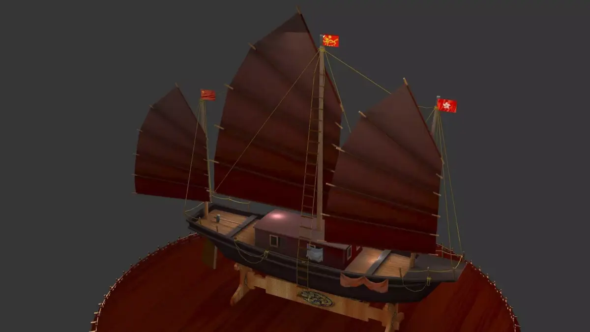Chinese junk fishing boat Low-poly 3D model