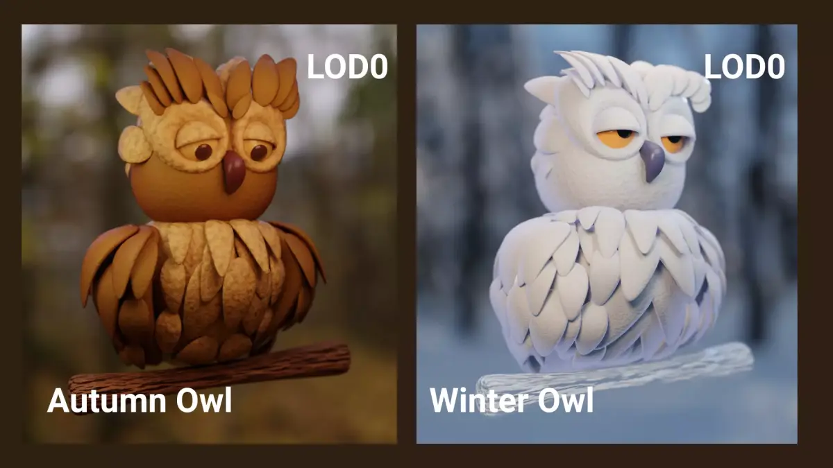 Stylized Owl 3D Models Low Poly Autumn and Winter Pack Low-poly 3D model