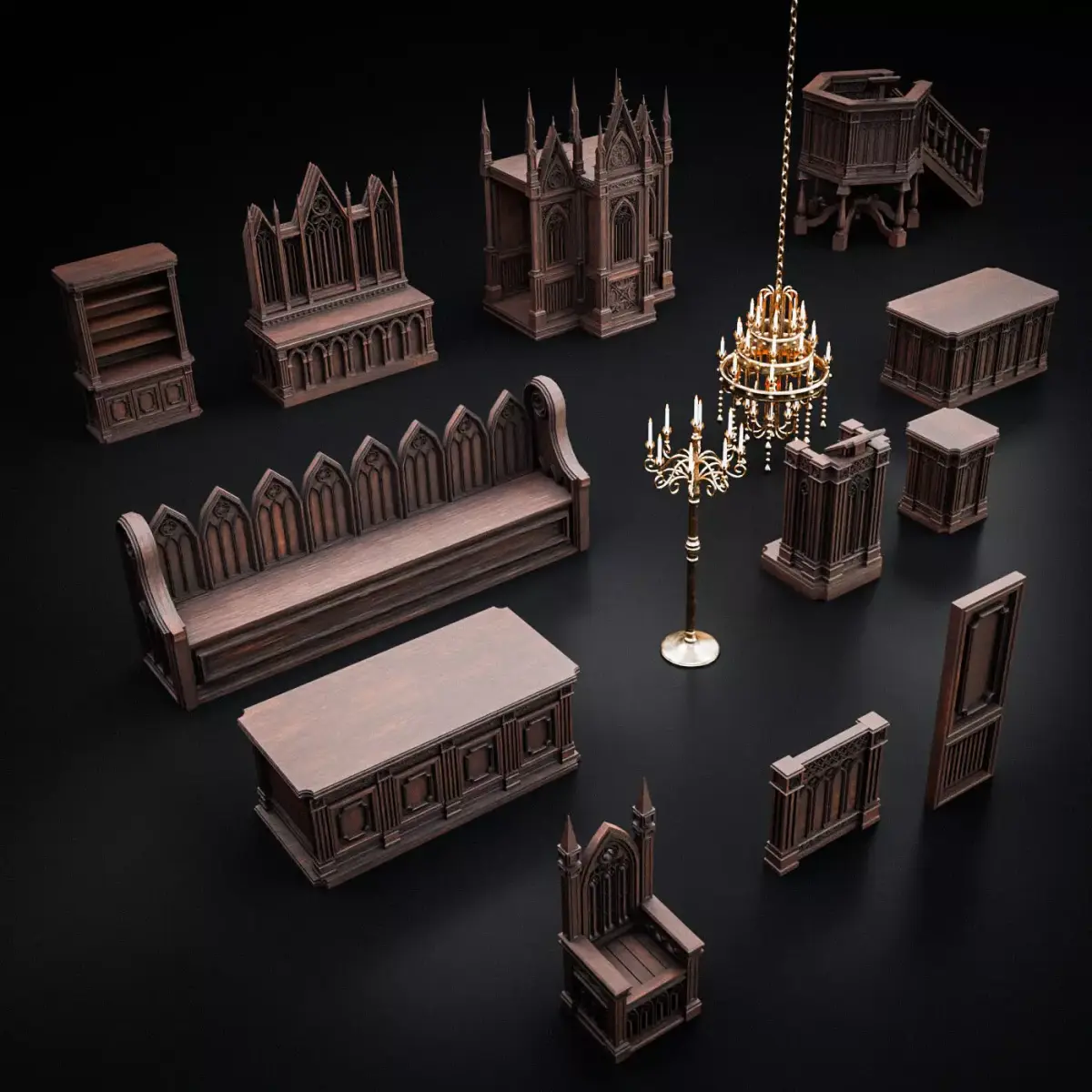GOTHIC INTERIOR PROPS ASSET Collection Low-poly 3D model