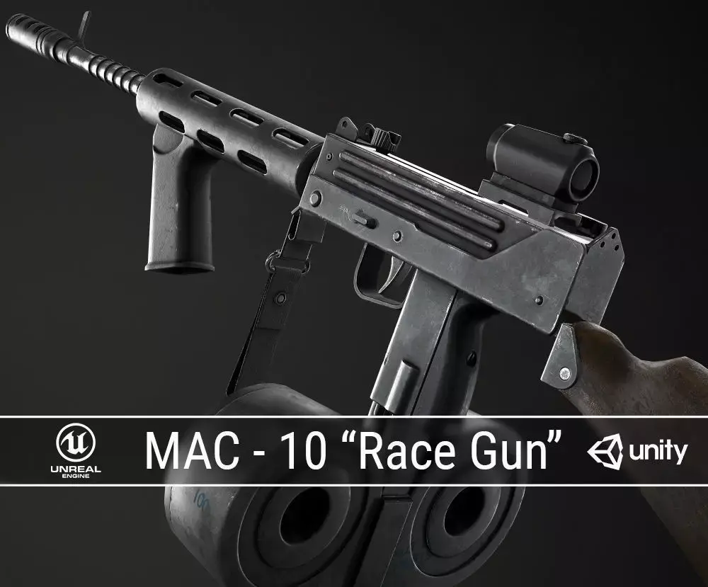 PBR MAC-10 Race Gun Low-poly 3D model