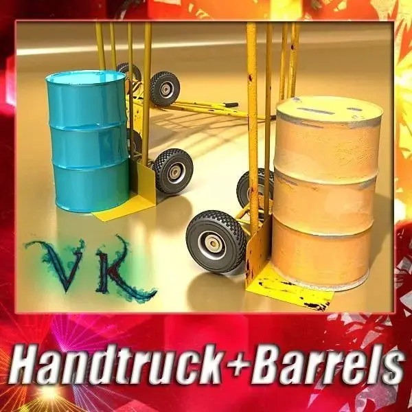 Hand Truck and 55 Gallon Drums High Res 3D model