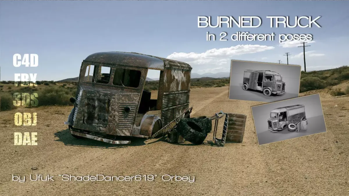 Burned Truck Wreck 3D model