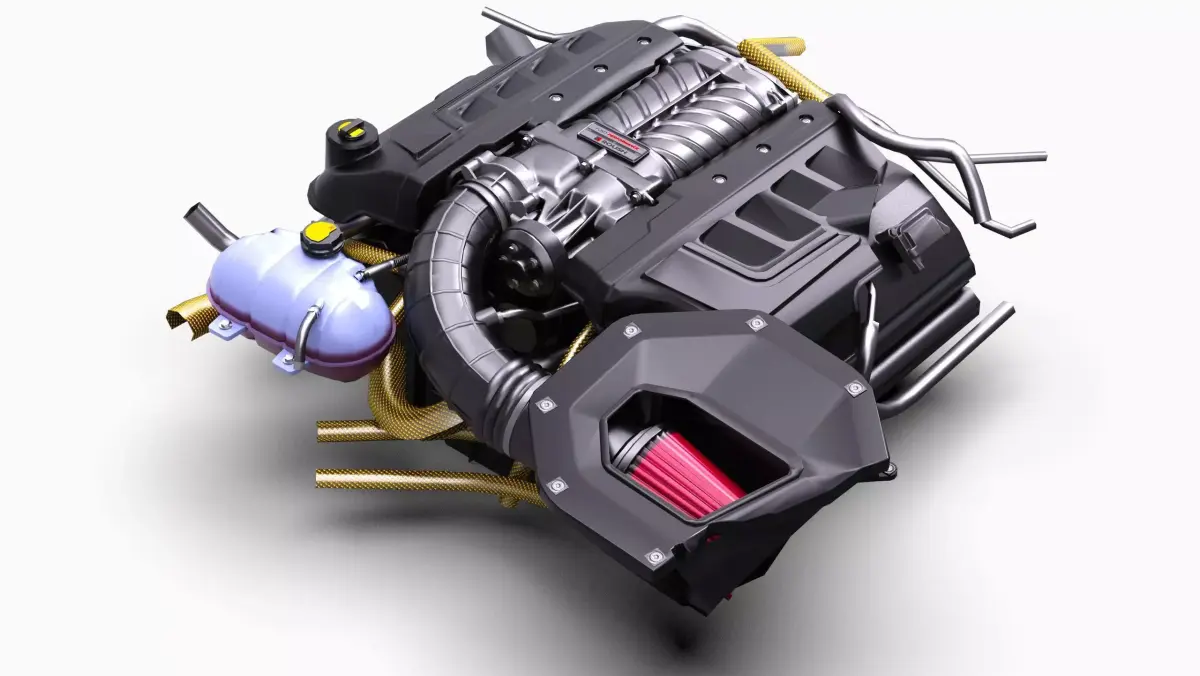 Roush 5L Supercharged V8 Engine Low-poly 3D model