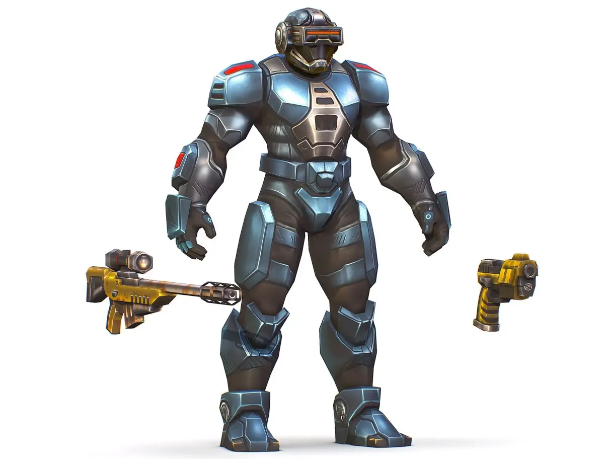 Cartoon Sci-Fi Cyborg Drone Sniper Soldier Low-poly 3D model shop