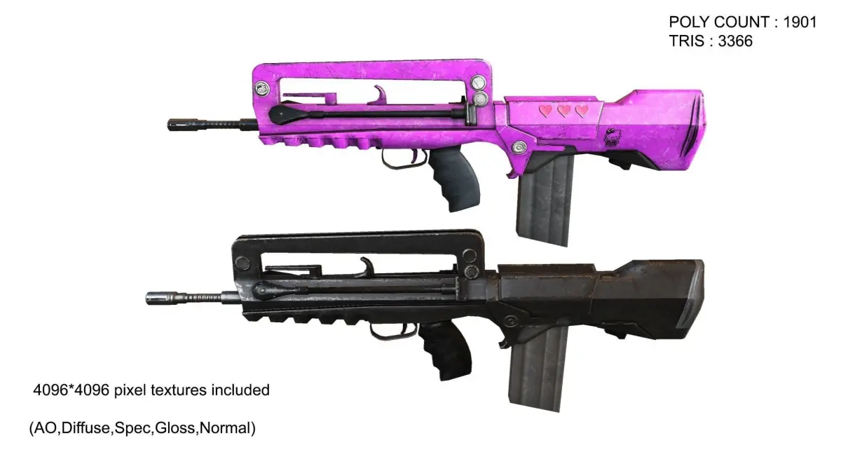 famas gun with handle Low-poly 3D model