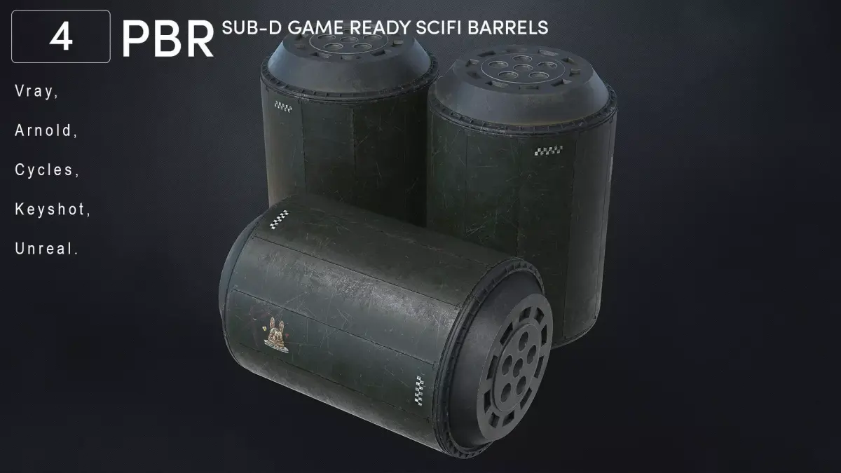 4 Scifi Storage Barrel Variations Low-poly 3D model