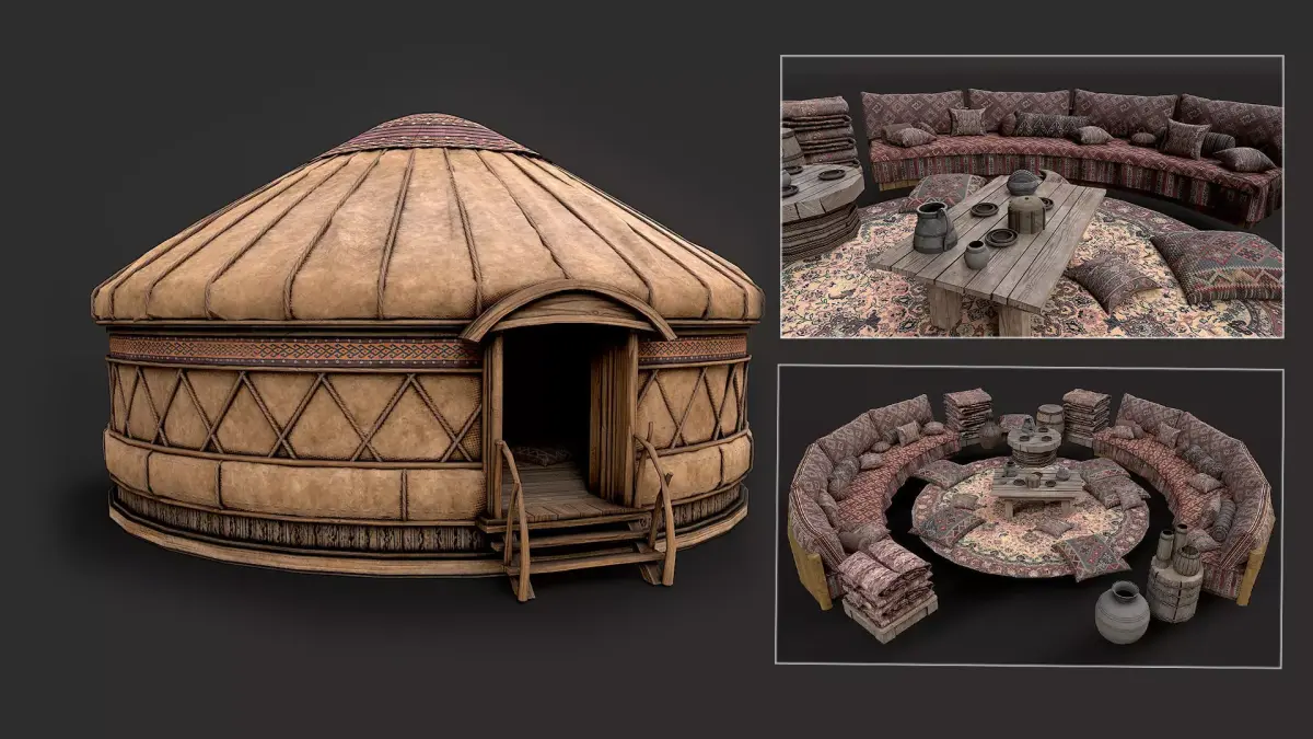 Mongolian Yurt and Interior 1 Low Poly PBR  Low-poly 3D model