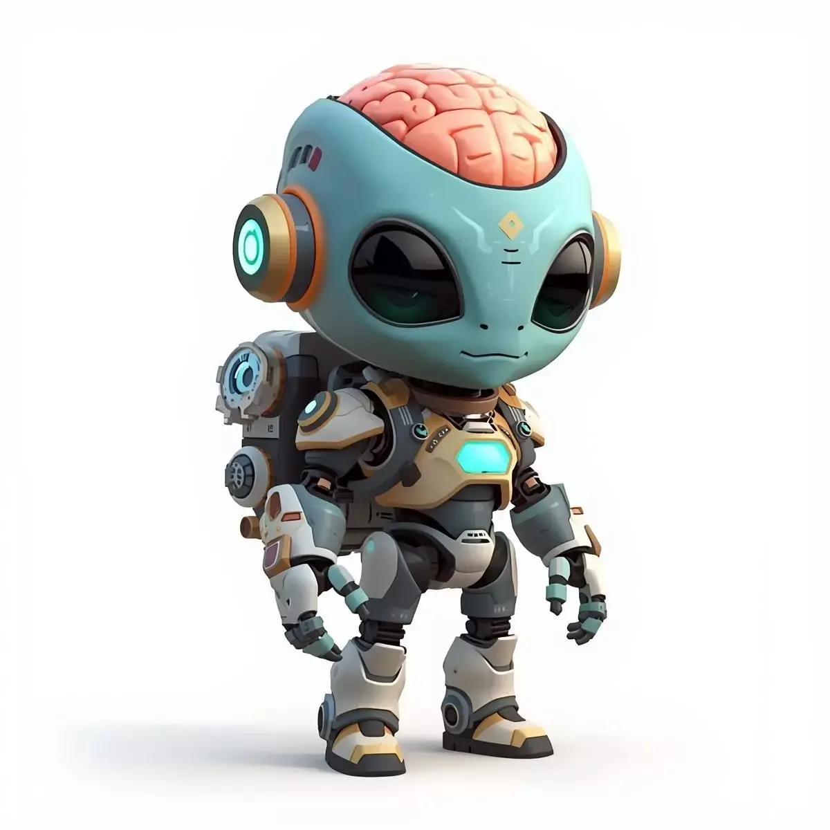 Stylized Chibi Cyber-Brain Robot 3D Model Low-poly 3D model
