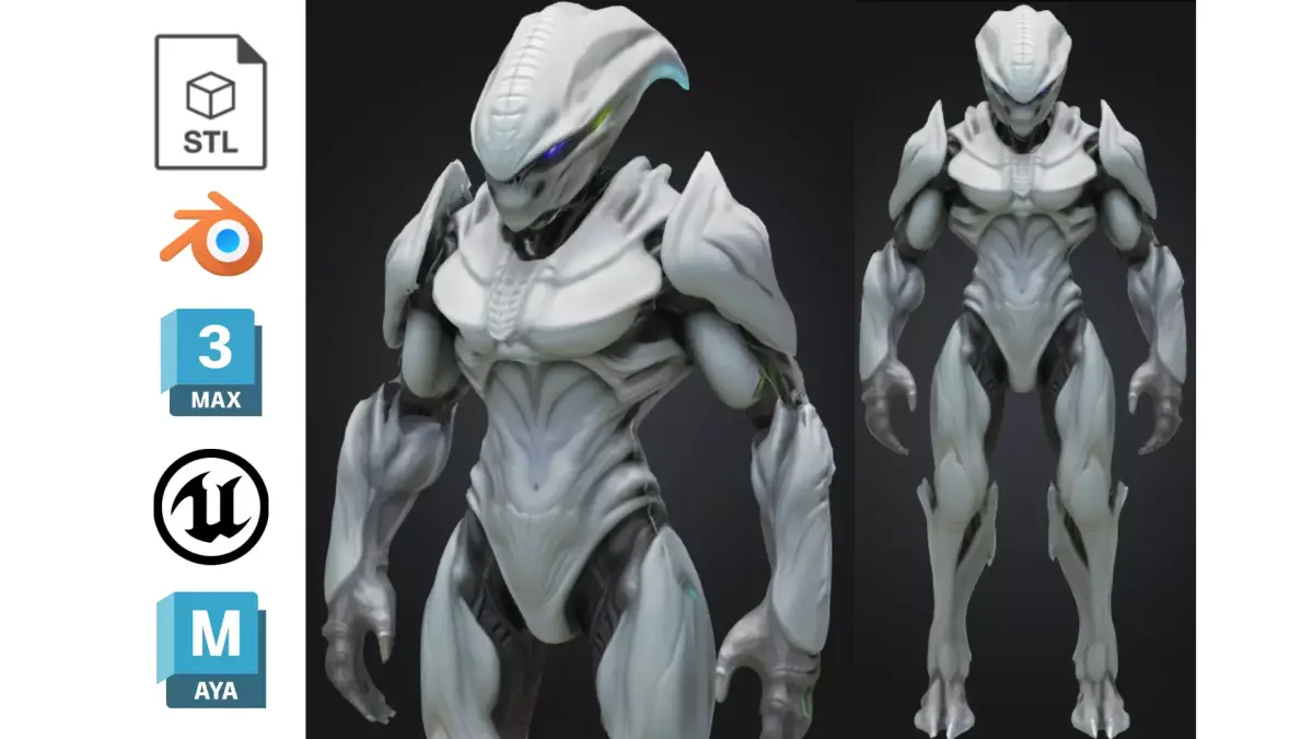 White Armored Alien Soldier Sci Fi Low-poly 3D model