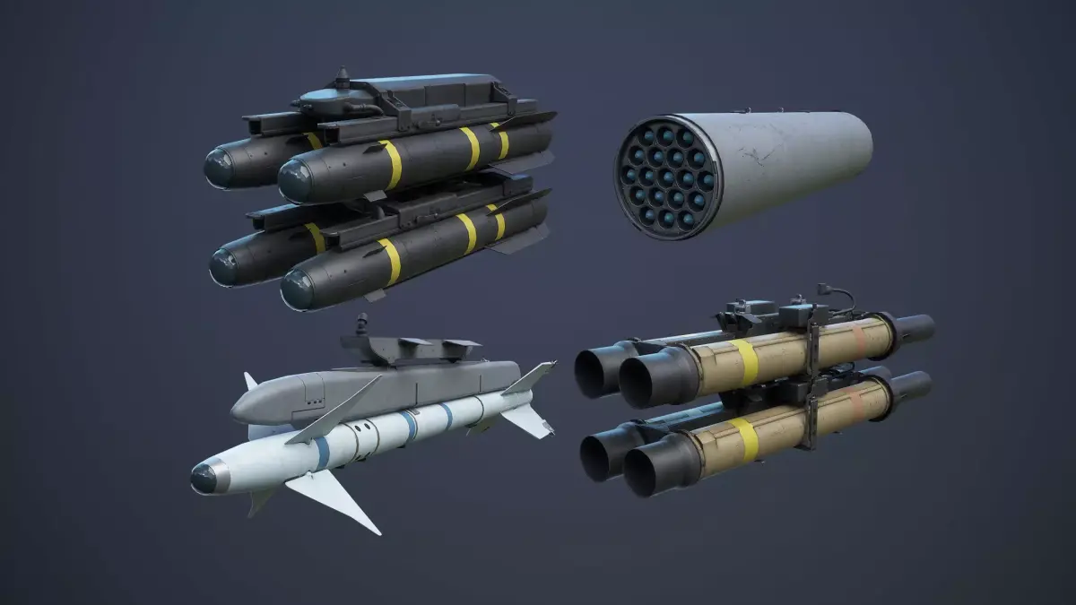 Helicopter Nato Weapons Set Low-Poly Low-poly 3D model