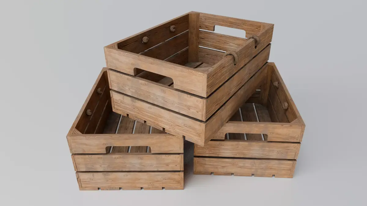Wooden fruit box Free low-poly 3D model
