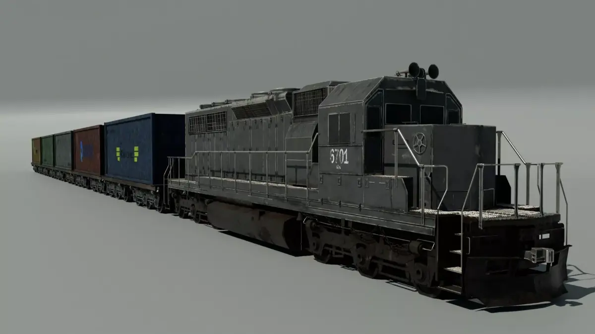 Diesel Locomotive Freight Train 3D Model 3D model