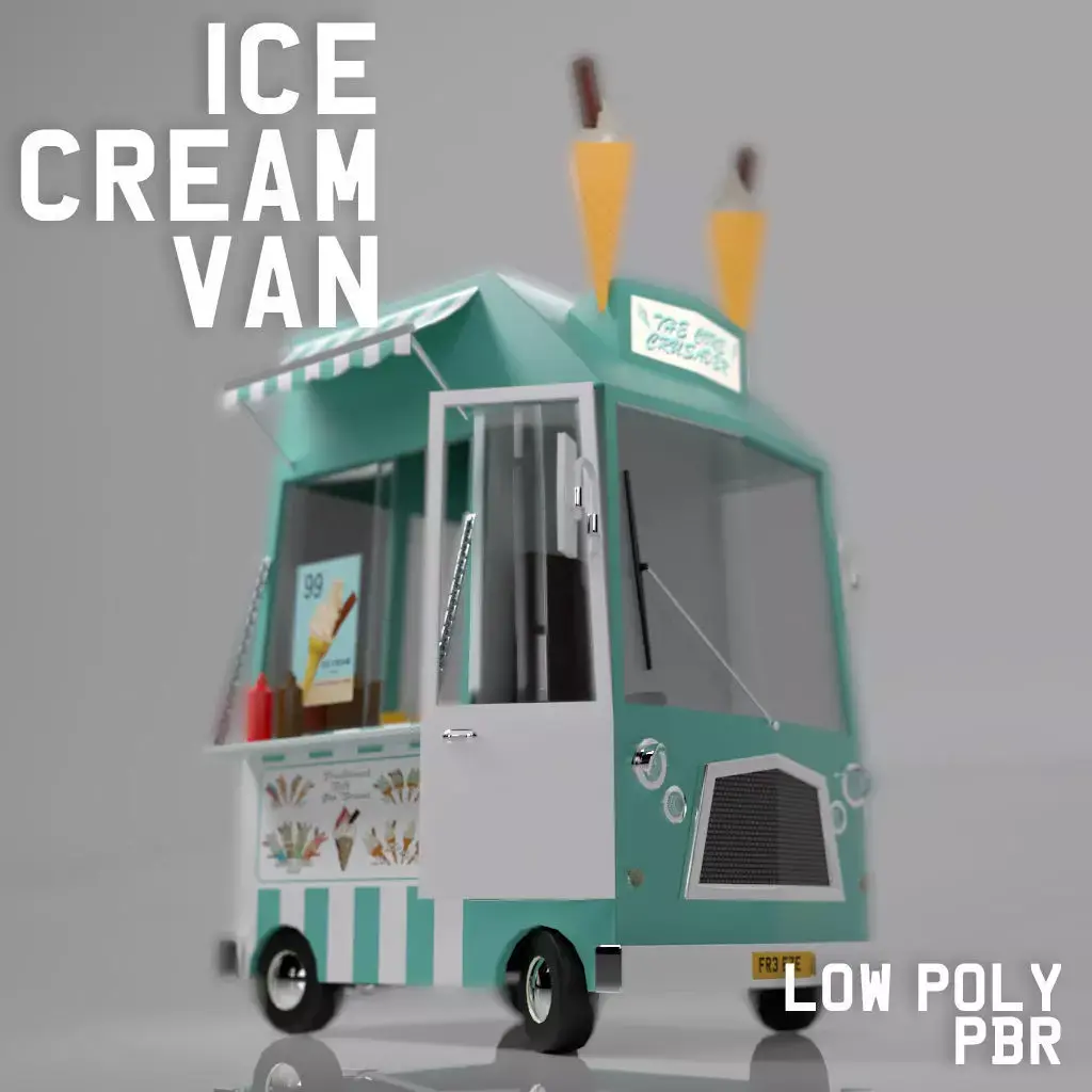Cartoon Ice Cream Van Low-poly 3D model